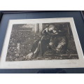 Original Victorian etching with frame. Love Among the Ruins by Burne-Jones. Etching by Luke Taylor.
