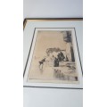 Charles W. Cain (1893-1962).  Signed  45/78 ltd original etching. Tigris River Scene, Iraq, c. 1926.