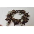 NEW never worn Designer Charm Bracelet! Detachable Bronze Metal Elephants and Soapstones. 20 cm.