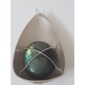 Namibian Labadorite in large teardop solid silver setting with silver wire. 24.4 g!