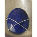 Lapis Lazuli Faceted Blue Oval in large teardop solid silver setting with silver wire. 16.5  g!