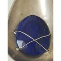 Lapis Lazuli Faceted Blue Oval in large teardop solid silver setting with silver wire. 16.5  g!