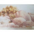 Malachi Smith (1948-1912 ). Bushveld  Scene . Original Watercolour. Study of Trees, Grass,  Boulders