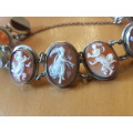 Cameo Bracelet . 9 Dancing Muses set in solid silver with gilt, marked. 19th century Italian.