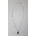 Solid Sterling Silver Heart Pendant and Fine Necklace marked 925 Italy