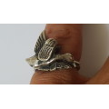 Solid Silver Flying Duck  Ring. Unusual . ADJUSTABLE. 6.1 grams heavy. UNIQUE.