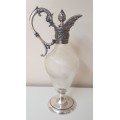 Claret Jug WMF Ornate Silver Plate and Swirled Glass. Acorn Stopper and Dragon Handle. Ex. condition