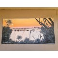 Don Benzien. Victoria Falls at Sunset. Signed Oil on Board.
