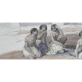 Abyssinian Slaves at Korti. Hand painted original 1847 tinted  lithograph by Roberts and Haghe