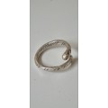 Solid Silver Stripy Spoon Snake Ring. Adjustable!  New!  Hand Made and Unique!