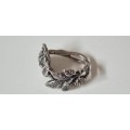 Rose and Leaves Stem Solid Silver Ring. Stunning detail!  7.1 grams heavy!  HAND MADE.