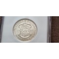 1945 South Africa 2 shillings ( florin ) NGC graded AU 55.
