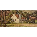 Carlo Sdoya ( 1914- 1996 )  Cape-Dutch House in Banhoek Valley Stellenbosch . Oil Painting, signed
