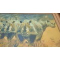 Mark Enslin HUGE Original Oil of Rhinos. Framed. 148cm x 100cm ! Bargain!