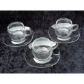 Three schott mainz jena glass cups and saucers