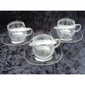 Three schott mainz jena glass cups and saucers