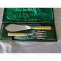 Serving set with bone handles and sterling silver collars in original box