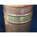 Sugar and tea copper containers with wooden lids