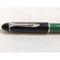Pelikan 1950 black cap green barrel and ink window fountain pen