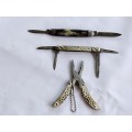 Two Vintage pocket knifes and fold up tool