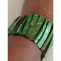 Green Abalone Stretch Bracelet, Mother of Pearl