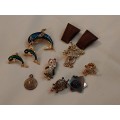 Mixed brooches, pin`s earrings and other pieces