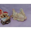 Cherub, rabbit and 2 owls figurines