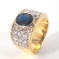 18CT YELLOW AND WHITE GOLD SAPPHIRE AND DIAMOND RING