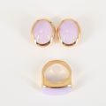 14CT YELLOW GOLD OVAL MOONSTONE STUDS AND RING