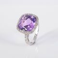14CT WHITE GOLD DIAMOND AND AMETHYST RING