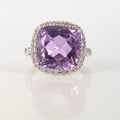 14CT WHITE GOLD DIAMOND AND AMETHYST RING