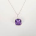 14CT WHITE GOLD AMETHYST AND DIAMOND NECKLACE