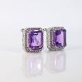 18CT WHITE GOLD DIAMOND AND AMETHYST STUDS