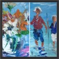 Corne Weideman  2 Framed Paintings `Children Palying on the Beach` And Vase with Flowers
