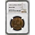 S. Africa: 1892 ZAR Penny NGC Certified MS63BN