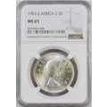 S. Africa: 1953 QEII 2.5 Shillings (Halfcrown) NGC Certified MS65 (Finest Certified Grade)