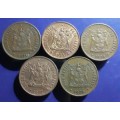 5 X R.S.A. 2 cent coins