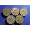 5 X R.S.A. 2 cent coins