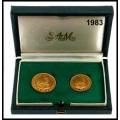 1983 1 Rand and 2 Rand Proof Gold Coins Set Presented In an Original South African Mint Green Box