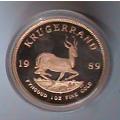1989 1 Ounce Proof Gold Krugerrand Sealed in a Round Capsule  in a S.A Mint Red Box.