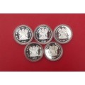 5  X  PROOF RSA SILVER RANDS. SEALED IN SAM CAPSULE. BID PER RAND TO TAKE 5.