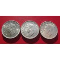 SET OF 3 X UNCIRCULATED 1948 SILVER CROWNS. 80% SILVER. BID IS PER COIN TO TAKE 3.