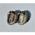 925 SILVER CLIP ON EARRINGS WITH BLACK SEMI-PRECIOUS STONE. WEIGHT: 6.91 GRAMS TOTAL.
