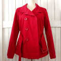 WOOLWORTHS DOUBLE BREASTED 100% THICK COTTON TWILL TRENCH COAT - DEEP RICH RED