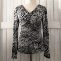 CONTEMPO LEOPARD PRINT LONG SLEEVE BLOUSE - BLACK & WHITE