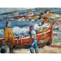 "Getting the boats ready Arniston"LARGE 700x500x44mm Original oil by IRMA DE WAAL.