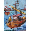 "Fishing boats coming in" Original oil by IRMA DE WAAL.