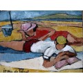 "Relaxing on the beach" Original oil by IRMA DE WAAL.