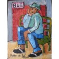 "Waiting for the bus" Original oil by IRMA DE WAAL.