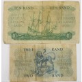 RISSIK LARGE TEN RAND and TWO RAND BANKNOTES AS PER IMAGES
